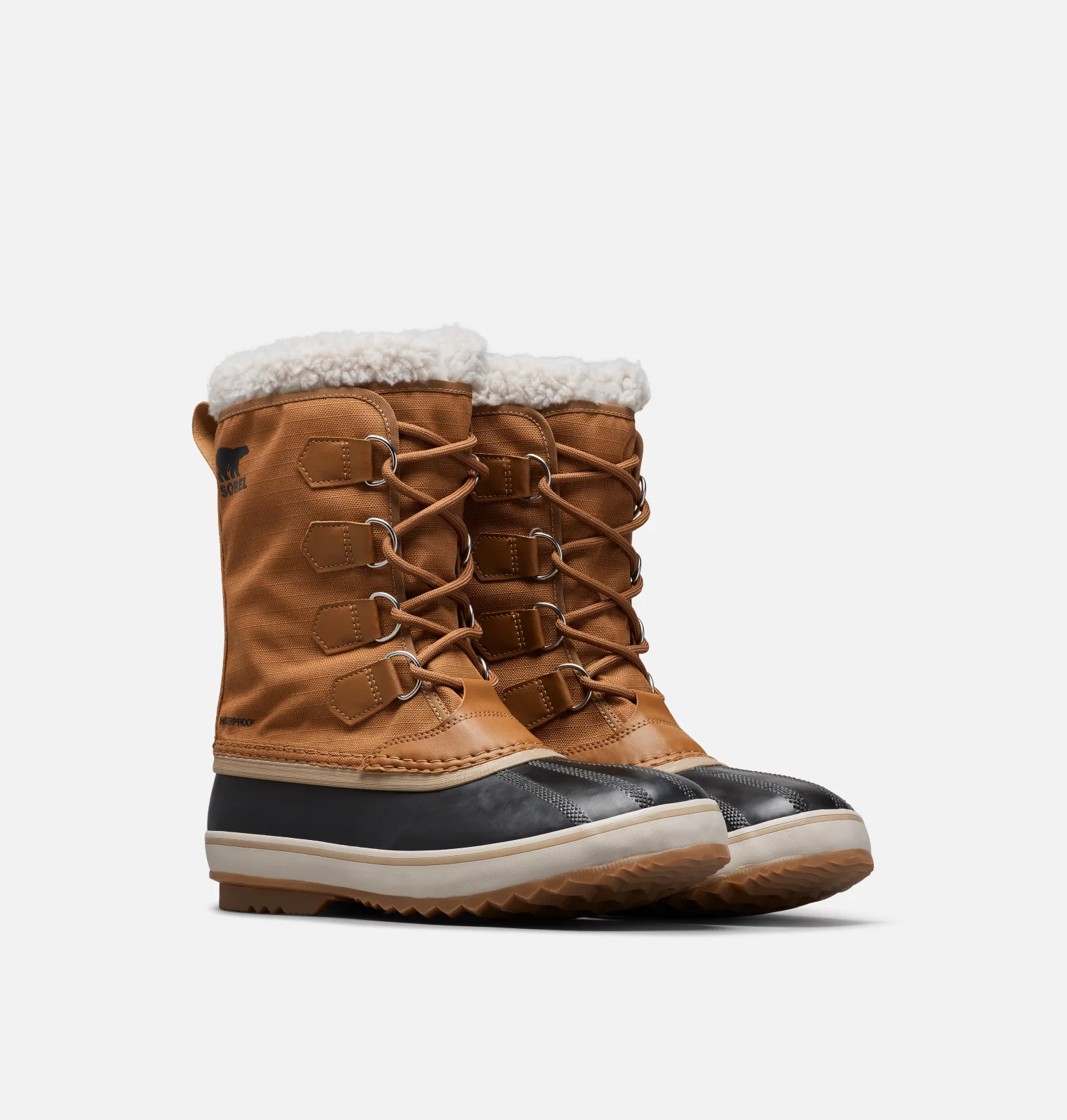 Meilleure vente 😀 Sorel Boots De Neige Botte Imperméable en Nylon 1964 PAC™ Homme ⭐ 24 Botte Imperméable en Nylon 1964 PAC™ Homme Botte Imperméable en Nylon 1964 PAC™ Homme, Camel Brown, Black, 3/4 front